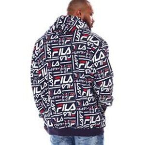 FILA Vintage All-over Logo Print Hoodie Blue 5XL